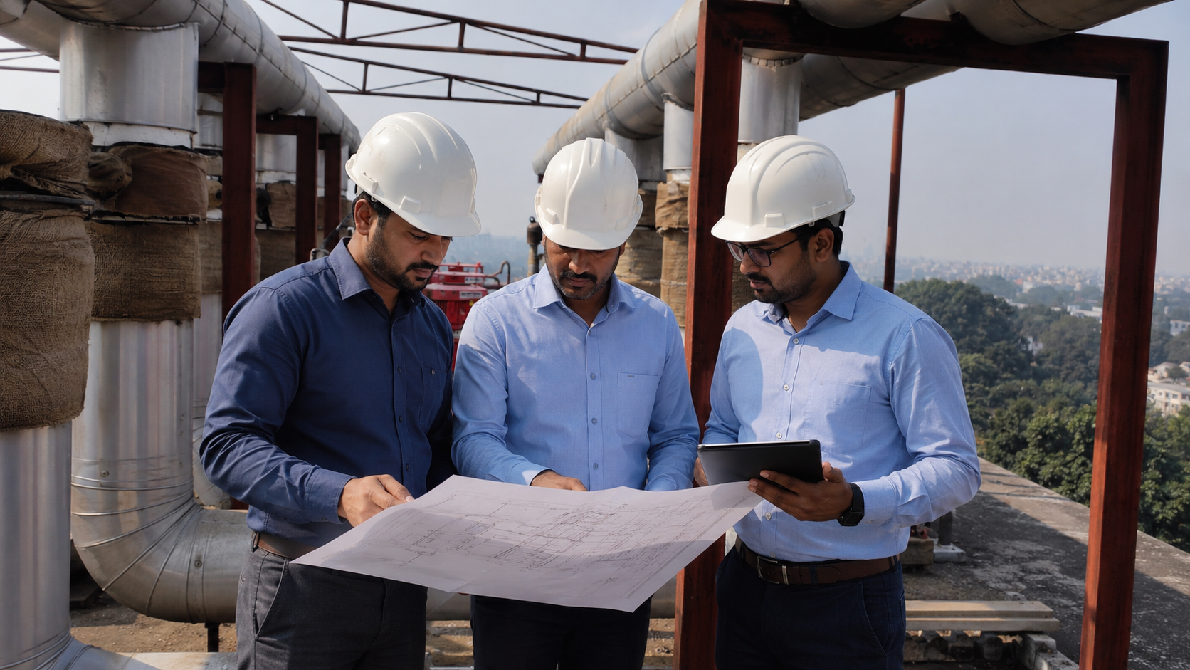 Service engineers at HVAC control panel